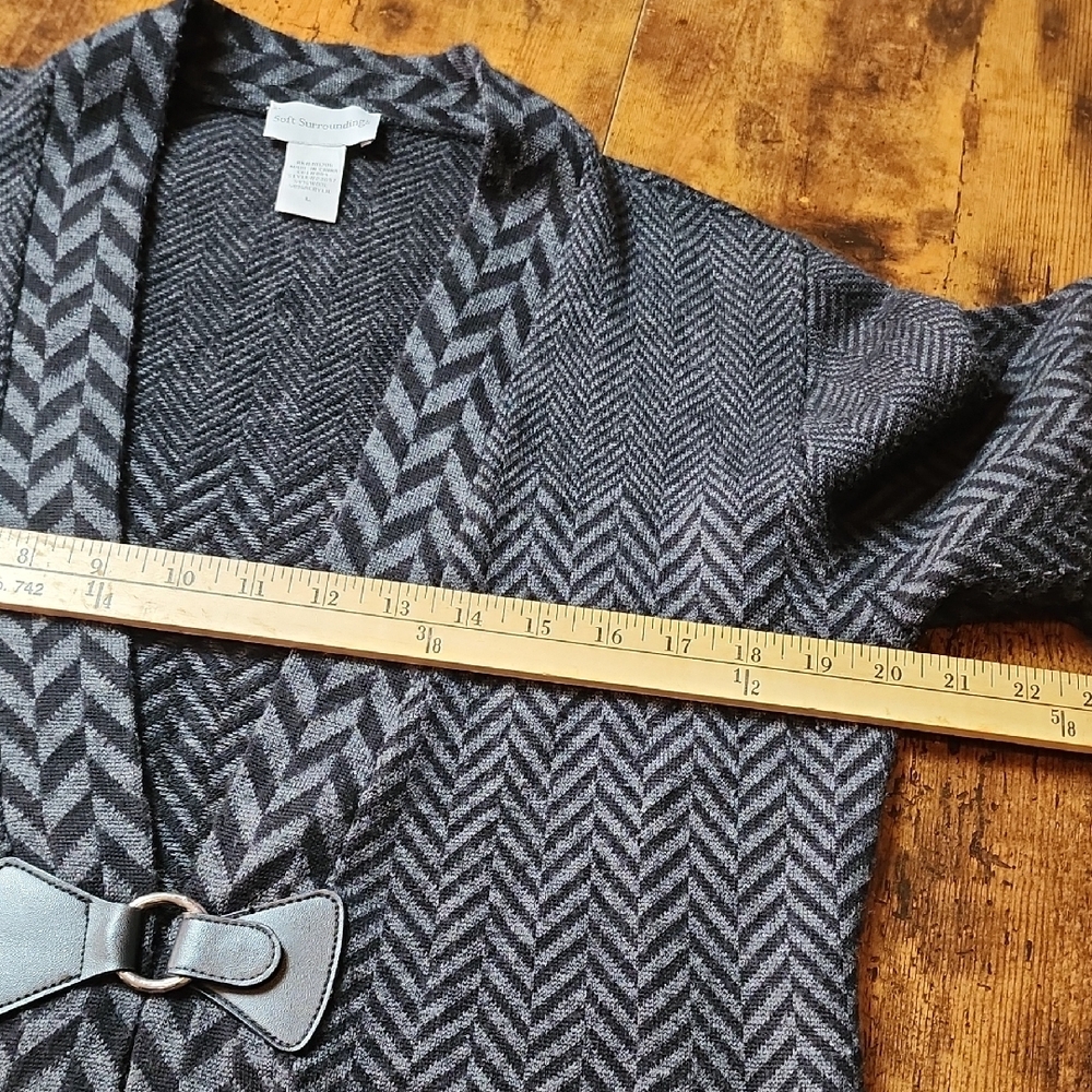 SOFT SURROUNDINGS | Wool Blend Chevron Longline Duster Cardigan Gray‎ Black | L - Picture 5 of 11